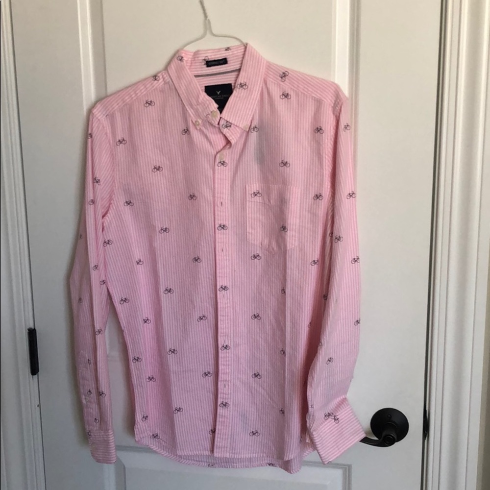 Pink bike striped button down